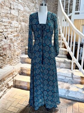 Talitha Green Patterned Long Sleeve Silk Maxi Dress